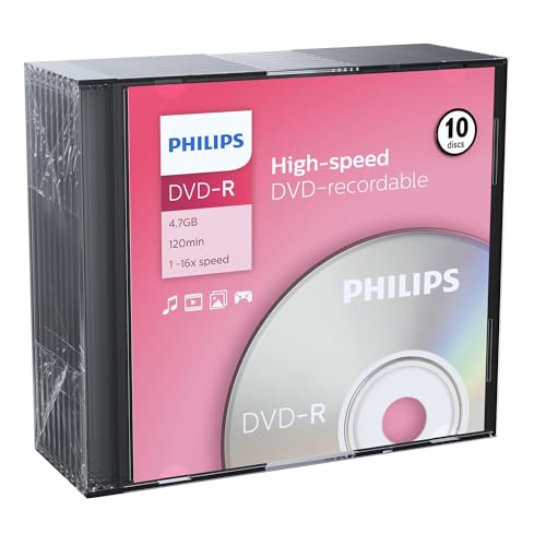 Philips DVD-R Rohlinge High-Speed (4.7 GB /120 Minuten Video, 1-16x Speed, 10er Slim Case)