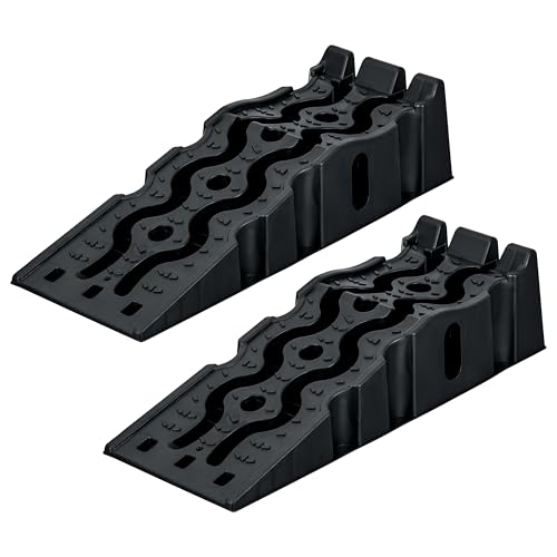 2er Set PKW Auffahrrampen Hochbelastbare Auto Rampen bis 5t Stapelbare KFZ Auffahrrampe für sicheren Halt rutschfest & robust aus HDPE Kunststoff Universalgröße für Reifen bis 32cm