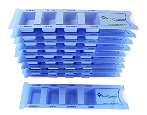 Medi-Inn Medikamentendispenser mit 4 Fächern, blau Standard, 10 Stück, Tablettenbox für einen Tag, Pillenbox, Tagesdispenser