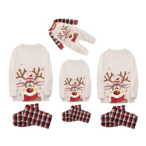 Familien Pyjama Weihnachten, Langarm Shirt und Lange Pyjamahose Weihnachtsoutfit Zweiteiliges Matching Set Weihnachtsmuster Pyjama Set Weihnachten Nachtwäsche Passender Homewear Mama Papa Kinder