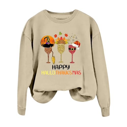 PTLLEND Weihnachten „Happy Hallothanksmas Wine Glass“ (Beige, XL)