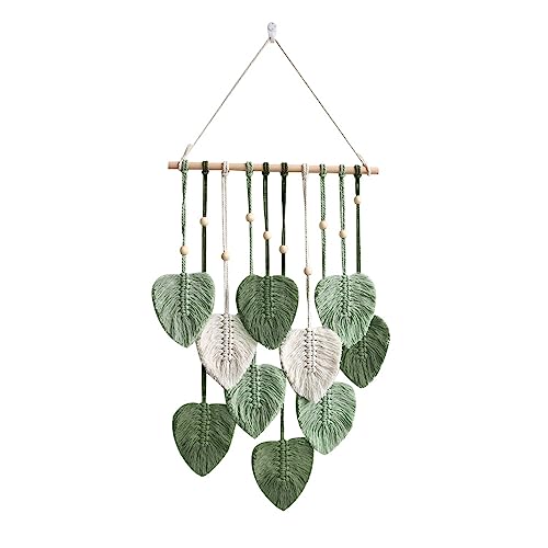 Avoik Makramee Wandbehang Handgemacht Wandteppich Boho Wohnungs Dekorationen Chic Kunst Gewebte Feder Wanddeko Blatt Wandteppich für Wohnzimmer Schlafzimmer Hochzeit Dekor Geschenke, Grün