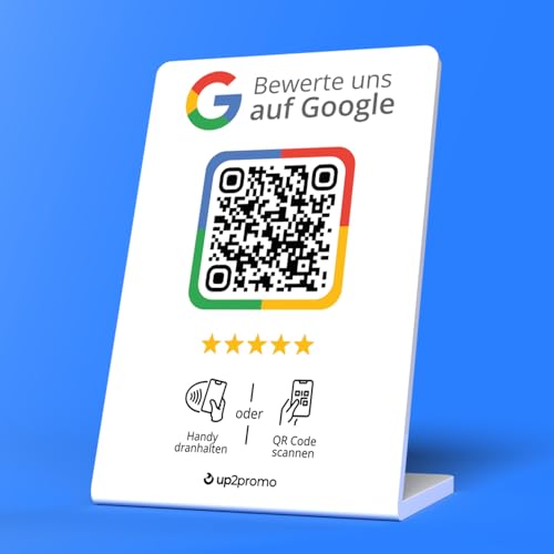 Bewertung NFC & QR Aufsteller/Display/Schild für Google (weiß)