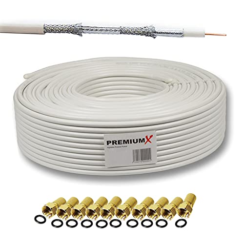 Premium X 30m SAT Koaxial Kabel 135dB 4-fach SAT Antennenkabel Koaxialkabel Koaxkabel Satellitenkabel 4K 1080p FULL HD HDTV DVB-S/S2 DVB-C DVB-T BK Anlage SAT-Kabel 10x F-Stecker