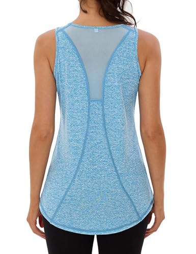Wayleb Sport Tank Top Damen Ärmelloses Sportshirt Yoga Oberteile Sommer Fitness Sportoberteil Atmungsaktiv Gym Leichte Sporttop, Himmelblau M