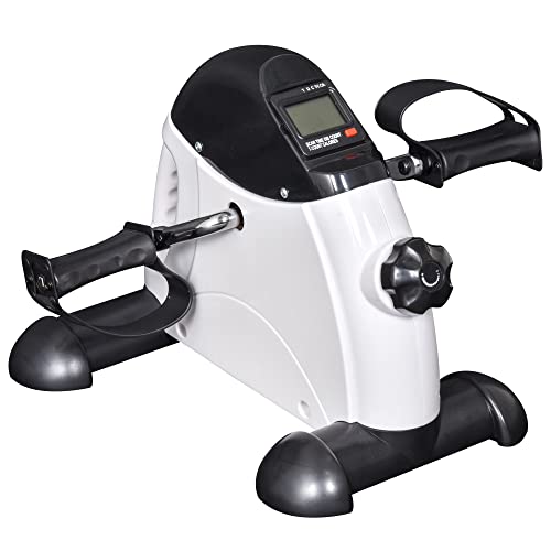 HOMCOM Mini Heimtrainer Fitnessbike Pedaltrainer mit LED Display 5 Modelle Arm und Beintrainer Fitnessgerät Hometrainer für Senioren Zuhause Heim Büro 40 x 39 x 29 cm Weiß