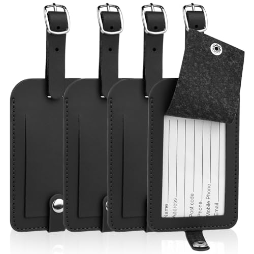 flintronic Kofferanhänger Koffer, Gepäckanhänger, Tags mit Namensschild Adressschild, Kofferanhänger Koffer Reisezubehör 4 Stück (Schwarz)
