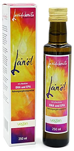 250 ml frisches Leinöl mit pflanzlicher DHA und EPA I 100% frisch aus 1. Pressung in Deutschland I Reich an Omega-3-Fettsäuren I vegan, Rohkost, laktosefrei & glutenfrei, zuckerfrei