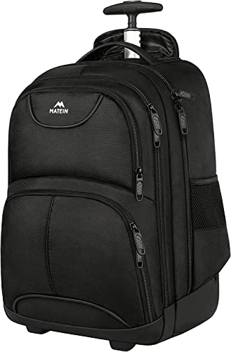 MATEIN Business Trolley Reiserucksack mit Rollen, Groß Rolling 17 Zoll Laptop Rucksack Reisetasche mit Rädern Herren Handgepäck Laptoptasche Damen Reisekoffer Aaktenkoffer für Schule, Arbeit, Schwarz