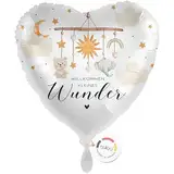 balloa Folienballon Willkommen kleines Wunder, Helium Ballon zur Geburt, Geschenkidee zur Babyshower und Babyparty, neutral mit Elefant und Sternen, Herzballon 33cm