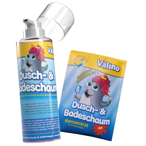 Valino Dusch- und Badeschaum Starterset - Rot - Wiederbefüllbarer Spender - Ohne Aerosol