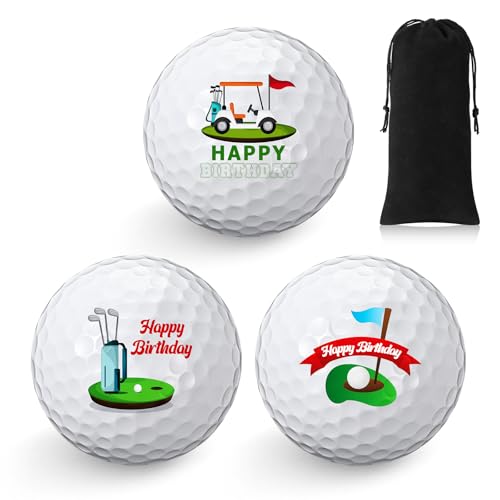 Threan 3er Pack Happy Birthday Golfbälle Geschenke Set lustige Golfbälle Geburtstag Golfbälle Geschenke für Golfspieler Eine Einheit in Standardgröße(Geburtstag B)