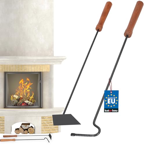 KOTARBAU® Kaminbesteck Set Mit Schürhaken und Aschekratzer Werkzeug Kamingarnitur Besteck Holzgriff Kaminofen Schwarz Kaminzubehör Stocheisen
