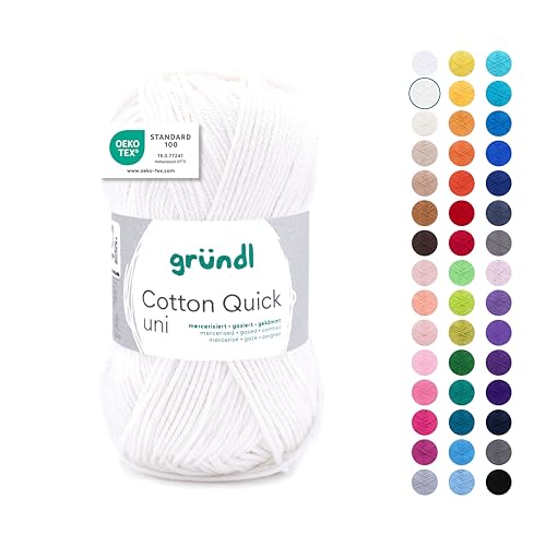 Gründl Wolle Cotton Quick uni Garn zum Stricken & Häkeln aus 100% Baumwolle, 1 Knäuel 50 g / 125 m, Häkelgarn/Strickgarn, Creme