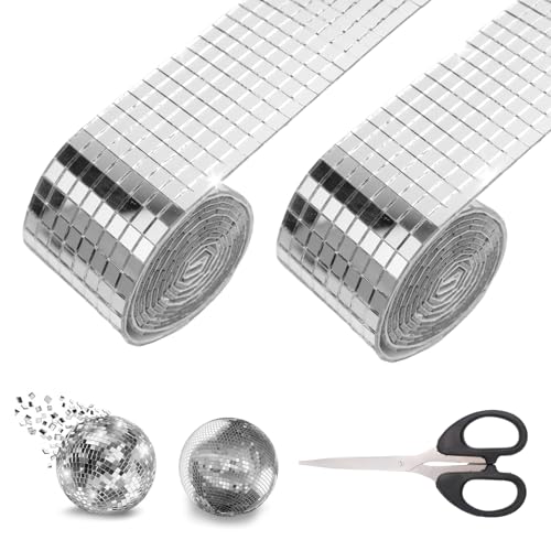 Spiegel Mosaik Selbstklebend Mosaikfliesen Glas Discokugel Klebestreifen 3200 Stück Spiegelmosaik 5x5 mm 2 Rollen für DIY Handwerk Dekoration Bad Küche (Silbrig)
