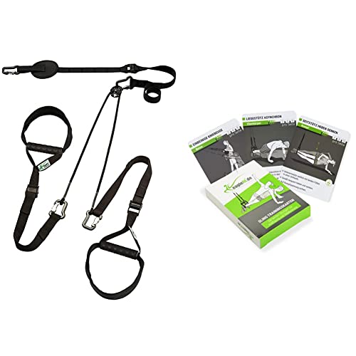 eaglefit Sling-Trainer Exclusive Alu, Fitness-Gerät, Längenverstellung 160-360 cm, 350 kg belastbar, schwarz & Sling-Trainer-Karten für EIN abwechslungsreiches Training, klein