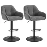 WOLTU Barhocker 2er Set, Barstuhl höhenverstellbar, Küchenhocker Bistrohocker Tresenhocker mit Lehne Fußstütze, drehbar, gepolstert, Chenille Cord Metall, Dunkelgrau, BH400dgr-2