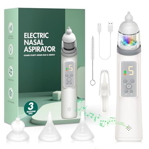 ADSAQOP Nasal Aspirator, Baby Nasensauger, Ausgestattet Mit 5 Stufen Der Saugkraft Und 3 Spitzengrößen, Wasserdichte, Ebene der Bildschirmanzeige, Wiederaufladbar Mit Licht Und Musikfunktion