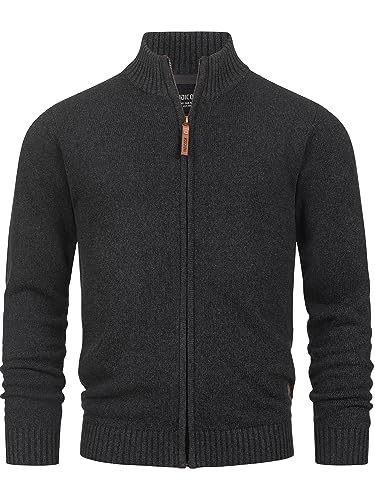 Indicode Herren INLut Strickjacke mit Stehkragen | Fein-Strick Cardigan mit Kragen und Reißverschluß Raven XL