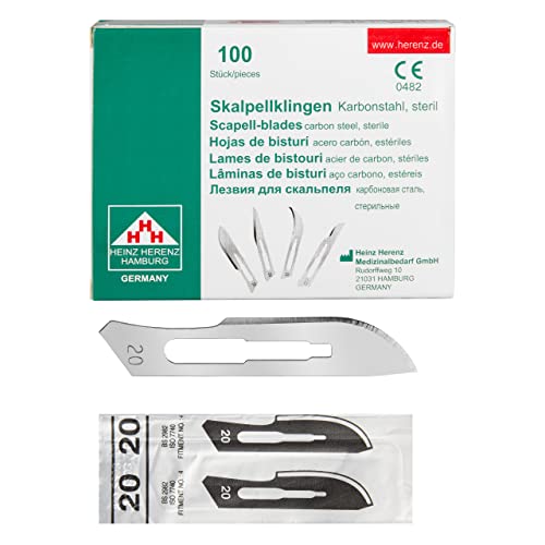 Shehadeh - 100 Stück sterile Skalpellklingen Figur 20 für Skalpellhalter Nr. 4 - Extrem scharf