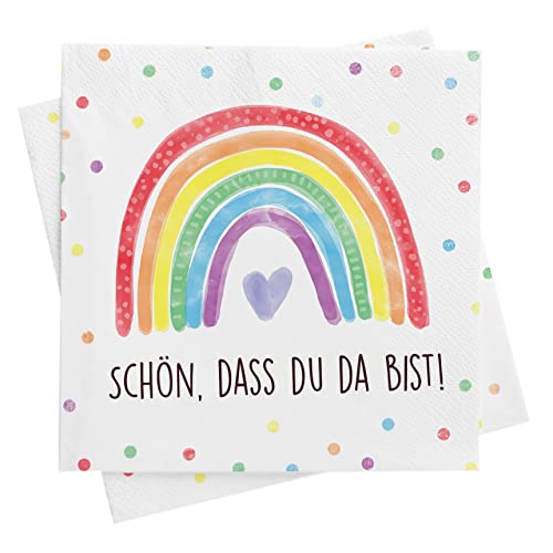 CALLUNA – Servietten für Geburtstage, Partys und Feiern – 20 Stück – 33 x 33 cm, gefalzt auf 16,5 x 16,5 cm – mit schönem Regenbogen-Motiv und Spruch – nachhaltige Produktion und chlorfrei gebleicht