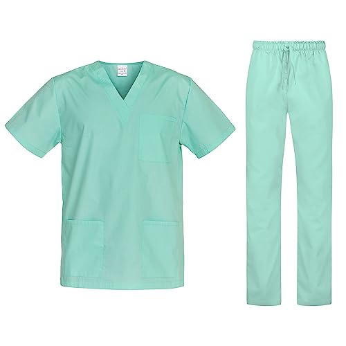B-well Cesare Unisex-Schrubb-Set Schlupfkasack + Schlupfhose Set Medizin Arzt Uniform Schlupfjacke Oberteil mit Hose Medizinische Berufsbekleidung Grün XL