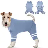 Katzinst Hunde Body,Hundekleidung Kleine Hunde,Kragen und Bündchen aus Rippstrick, Weich Atmungsaktiv Warmer Hundepyjama für Alle Jahreszeiten,Weißer Hundebody mit Doppelten Streifen,Haze-Blau L