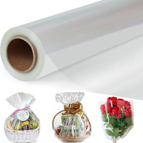 3 Mil Dicke Klare Cellophanfolie,86CM x 30M Klare Cellophan Rolle,Transparent Geschenkfolie Groß,Für Blumen, Geschenkkorbverpackungen, Geschenkverpackungen (Zusammengeklappt 43 cm)