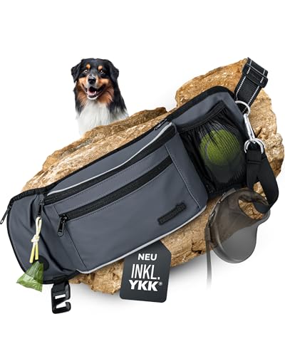 ZAUBERPFOTE Gassi Tasche 'ATLAS' - Premium Leckerlitasche für Hunde - Inkl. YKK® Zipper & Leinenhalterung - Bauchtasche für Hundezubehör - Für Gassi, Wanderungen & Hunde Training