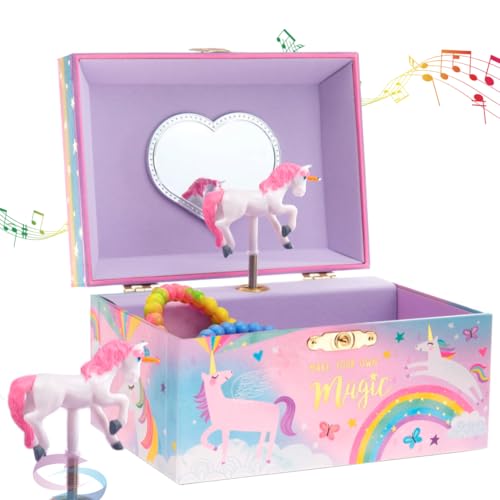 Jewelkeeper Musikalisches Schmuckkästchen Mädchen, drehendes Einhorn, Spieluhr, Schmuckaufbewahrung mit Zuckerwatte Design - Einhorn Geschenke für Mädchen - Schöner Träumer Song