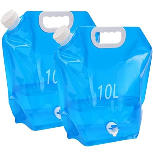Kamiya 2 Stück 10L Faltbarer Wasserkanister mit Dichtem Deckel und Ventil,Flexibler Wasserkanister,10 Liter Faltbarer Wasserkanister Bpa-Frei für Outdoor Camping