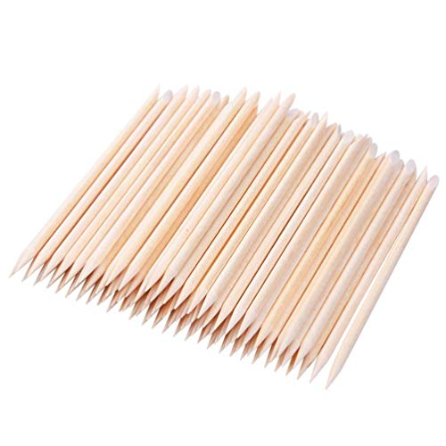 100 STÜCKE Orangefarbene Holzstäbchen, TEOYALL Doppelende Holz Nagelhautschieber Nail Art Maniküre Pediküre Werkzeuge (100pcs)