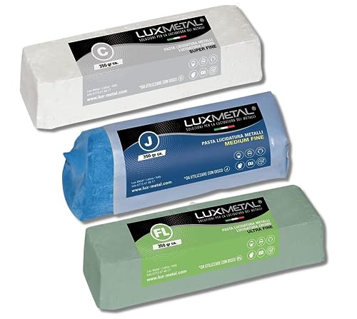 Lux Metal 3 Polierpaste 350 g (FL-C-J) Ultrafein Fein Mittel Schleifpaste Für spiegelnden Glanz Auf Edelstahl, Aluminium Messing Chrom Holz Marmor und Weitere Metall, Perfekt Zum Polieren von Messern