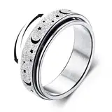 Diamday Anti-Angst Spinner Ringe Fidget Band Ringe für Stress Angstlinderung für Damen Herren Edelstahl Roller Ringe Stress Ringe Drehbarer Ringe Angst Ringe Mondstern Sand Blast Finish Silber 60