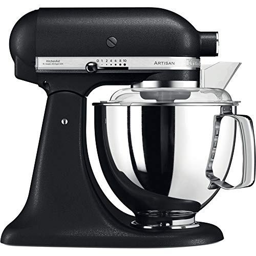 KitchenAid Küchenmaschine I Artisan I Kippbarem Food Processor I Teigknetmaschine mit 5 Zubehör | 2 Schüsseln aus Edelstahl | 4.8 L | Schwarz