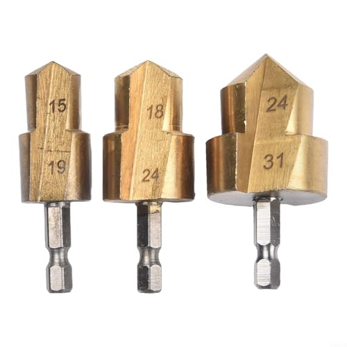 3 PPR Water Pipe Lifting Drill Bit Reamers, Four And Six Split Water Pipe Reamers, Water Electrician Reaming Tools (15-19, 18-24, 24-31mm) (double-edged) (B)