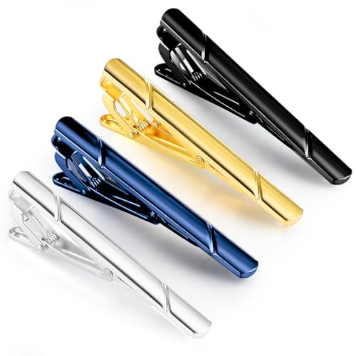 Krawattennadel Klassischer Business-Stil Gjinxi 4 Stück Edelstahl Krawattenklammer 5.5cm Krawattennadeln Dünn Krawattenklammern Einfach Tie Clip Set für Herren Vater Bruder(Gold/Silber/Schwarz/Weiß)