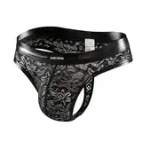 Casey Kevin String Tanga Herren Spitze Thong Männer Mesh Transparent PU Leder Unterwäsche Wetlook G-String T-Back Bikini