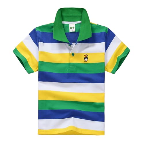 Kinder Jungen Polo-Shirt gestreift Kurzarm-Poloshirts für Jungen Sommer Welpen-Strickerei Basic Polo Shirt mit Knopfleiste&Polokragen Moden Atmungsaktiv Shirts Oberteile Active-Poloshirts 3-14 Jahre