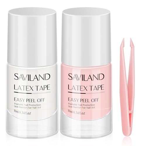 Saviland Liquid Latex Peel off Nagellack Set – 10ML 2PCS Liquid Latex Tape für Nägel, Peel off Nail Art Liquid Tape für Nagellackschutz,Gel Nagellackliquid Latex für Nägel Starter Geruchlos