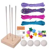 Ceprznvey Monkey Fist Kit, Paracord Knot Maker, Craft Tool Set, Wooden Jig with Stainless Steel Rods, Four Color Cords, Beads and Wooden Balls, Home Projects, Beech Wood Base