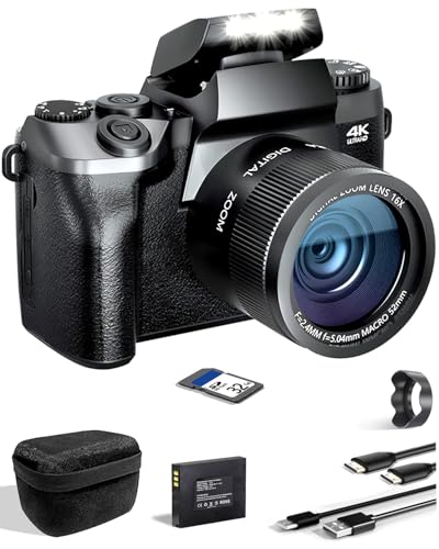SWE Digitalkamera 4K 64MP Digital Kamera Fotokamera mit 4.0" Touchscreen, Autofokus WiFi Kompaktkamera 16X Digitalzoom Fotoapparat Camera für Einsteiger Jugendliche mit 32G Karte 3000mAh Akku Tasche