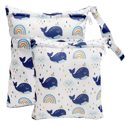 TRASUN Wetbag Kindergarten Nasstasche Windeltaschen Schwimmsachen Nassbeutel Nasse und Trocken Wickeltasche 2er Wasserdicht Waschbar Nassbeutel Organiser für Kleinkind Windeln Reisen Gym Strand Pool