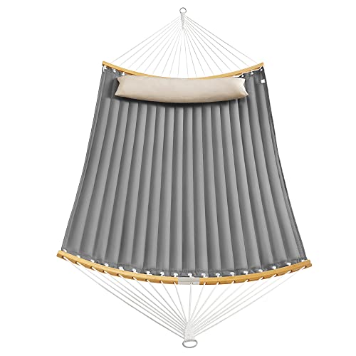 SONGMICS Hängematte für 2 Personen, gepolstert, Outdoor Hängematte mit trennbaren Bambusstangen, Camping-Hängematte mit Kissen, 200 x 140 cm, max. 225 kg belastbar, grau-beige GDC34CG