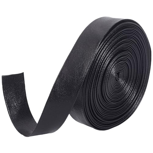 GORGECRAFT Schwarze PU Lederriemen 5 m X 20mm Lederbesatzband Umklappbare Lederstreifen 1mm Dicke Lammfellstruktur PU Kunstleder Flache Lederschnur Zum Selbernähen Basteln Schmuckmachen