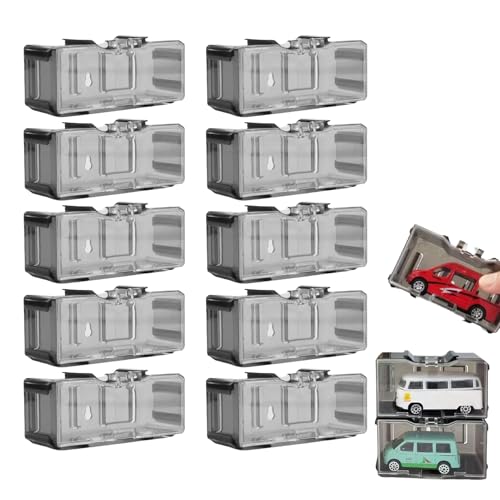 Generisch Car Display Case, 1/64 Scale Race Toy Storage Box, Stackable Racing Vehicle Model Storage Box with Clear Lid, Bedroom Décor for Car Enthusiasts, Set of 10