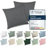 ATsense 2er Set Kissenbezug 40x40 cm - 100% Gewaschene Baumwolle, Dunkelgrau Kopfkissenbezug mit Reißverschluss, Oeko-TEX Zertifiziert Weich, Nicht Lleicht Verformbar
