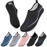 BARFULKER Wasserschuhe Damen Herren Badeschuhe Schwimmschuhe Schnell Trocknend Aquaschuhe rutschfeste Strandschuhe Surfschuhe Barfußschuhe Beach Pool Unisex(Linien Schwarz 39 EU)