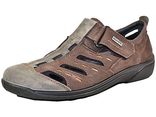 Rohde Herren Leder Slipper Halbschuhe Klettverschluss Rostock 1233, Größe:45 EU, Farbe:Braun