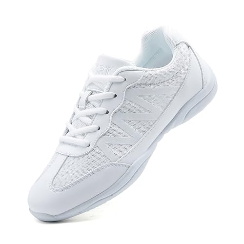 SECHRITE Damen Cheerleading Cheer Schuhe Weiß Mädchen Tanz Turnschuhe Dance Jazz Sneaker Tanzschuhe Tanztrainer Jazz-Trainer Yoga Training Aerobic Schnürschuhe 39 EU